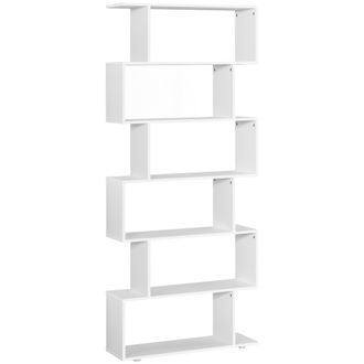HOMCOM Homcom - Estanter&iacute;a Librer&iacute;a 6 Estantes De Madera Forma S Estanteria 80x24x191cm Blanco