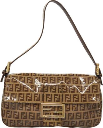 Fendi Baguette Brown Canvas Shoulder Bag (Pre-Owned)