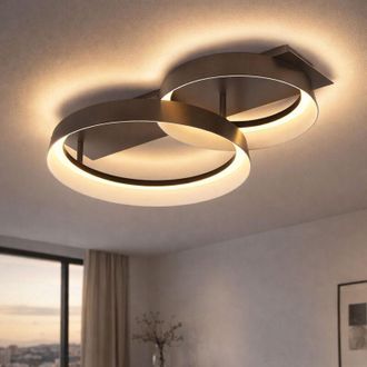 Globo Lighting Plafoniera LED design lampada plafoniera sala da pranzo color caff&egrave; anelli luminosi, metallo, 24W 1145Lm bianco caldo, LxLxH 50x35x12 cm