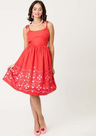 Unique Vintage 1950s Bobbie Swing Dress in Red W/pink Hearts at Nordstrom, Size X-Large