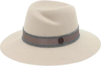 Maison Michel Versierde Katoenen Grosgrain Hoed - Heren - Hoeden - Beige - ONE Size - Katoen - Accessoires