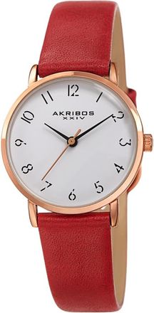 Akribos XXIV Quartz White Dial Red Leather Ladies Watch AK1087RD