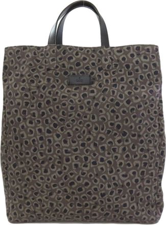 Gucci Gray Canvas Leather Tote Bag (Pre-Owned)
