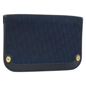 Dior Pre-owned Clutches, female, Blue, Size: ONE SIZE Pre-owned Vintage Trotter Canvas Clutch