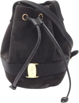 Ferragamo Pre-owned Bucket Bags, female, Black, Size: ONE SIZE Pre-owned Suede Bucket Bag