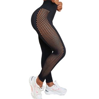 Generic Tummy Control Leggings Women UK Solid Color Workout Breathable Lattice Athletic Sports Leggings for Running Gym 2025 (Black, M)