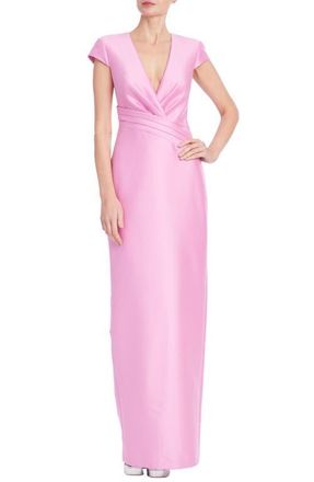 Badgley Mischka Short Sleeve Column Gown in Rose at Nordstrom, Size 10