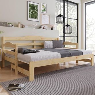 Merax Natural Wooden 3 FT Single Daybed Sofa Bed with Pull Out Trundle
