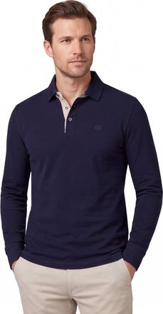 Bugatti Donkerblauw poloshirt Bugatti knooprand beige