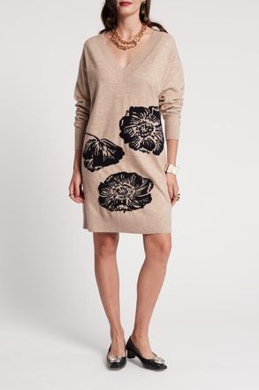 Frances Valentine Skye V Neck Dress in Camel/navy at Nordstrom, Size X-Large