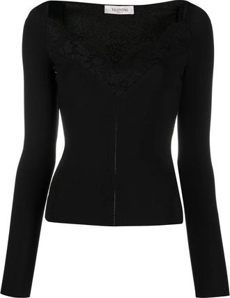 Valentino Garavani Lace-Trim Fitted Jumper