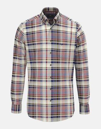 Fynch-Hatton Mens Colourful Flannel Button Down Check Shirt Garnet Red - Checkered - Size: 46/Regular