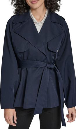Karl Lagerfeld Short Flared Trench Coat in Navy at Nordstrom, Size X-Small