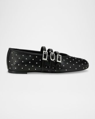 Stuart Weitzman Sostud Leather Mary Jane Belted Ballerina Flats