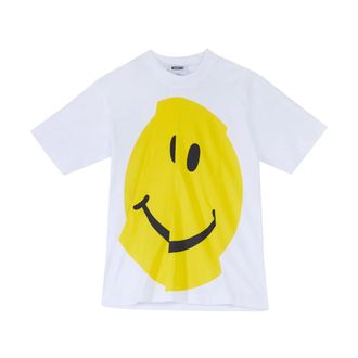 Moschino T-Shirts, female, White, Size: 2XS Tshirt Smile Asimmetrica