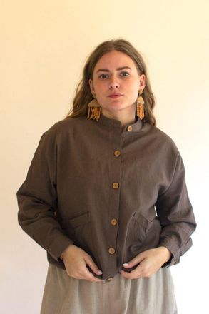 Kalalou Light Buttondown Bomber Jacket With Front Pockets