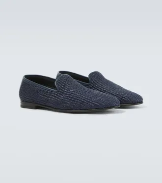 Manolo Blahnik Mario leather-trimmed raffia loafers
