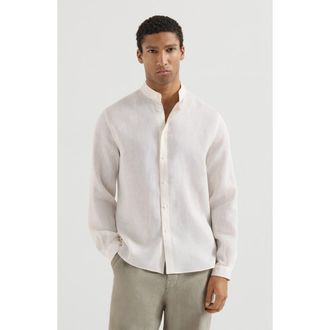Brunello Cucinelli Mandarin collar shirt in Panama at Nordstrom, Size Xxx-Large Eu