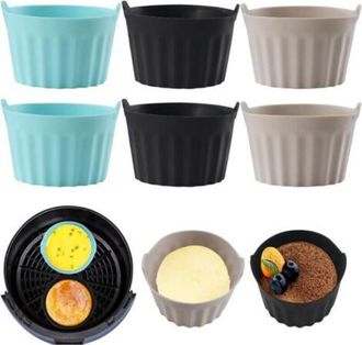 Elle Molde De Silicona Ahlsen De 6 Piezas Para Freidora De Aire, Plano, Para Cortar, Para Hornear Pasteles, Para Tartaletas De Huevo, Accesorios Para Freid