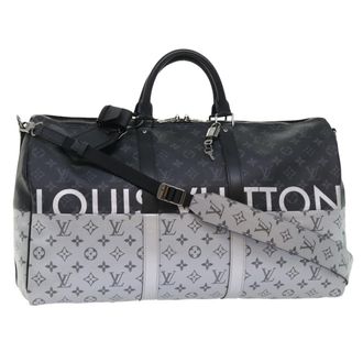 Louis Vuitton Keepall Bandouliere Monogram Eclipse Split Canvas Black Canvas Bag (Pre-Owned)