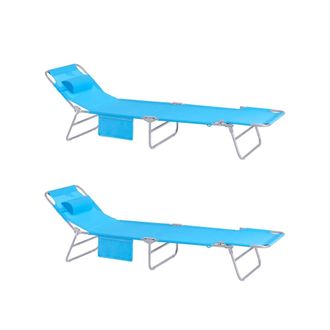 SoBuy Set de 2 tumbonas plegables con almohada azul