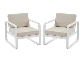 Vente-Unique Conjunto de 2 sillones de jard&iacute;n de aluminio - Blanco con cojines beige - LOMIA de MYLIA