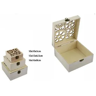 Trade Shop Trade Shop - Set 3 Pz Scatole In Legno Decoupage Portagioie Incise Scatola Cofanetto 74011a