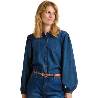 Brakeburn Auri Long Sleeve Round Neck Denim Shirt in Blue at Nordstrom, Size 10