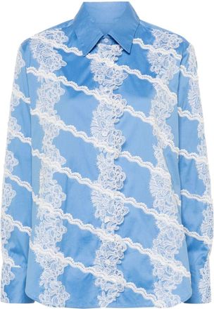 Viktor & Rolf lace-detail poplin shirt - women - Cotton/Polyamide/Elastane - M - Blue