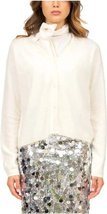 Semicouture Cashmere V-Neck Cardigan - Dames - Cashmere truien - Wit - L - Kasjmier - Truien & Vesten