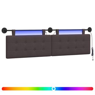 vidaXL Cabecero Colgante Con Luz Led Marr&oacute;n Oscuro Tela Vidaxl