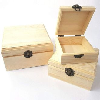 Trade Shop Trade Shop - Scatole Matrioska Scatola 3 Pezzi Quadrato Rf53152 Legno Portagioie Minuterie