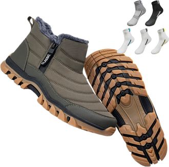 Generic Boots, Mens Waterproof Warm Cotton Zip Snow Ankle Boots, Fur Lined Slip on Thick Plush Booties Waterproof Snow Mid Calf Boot Thermal Anti-Slip Outdoor