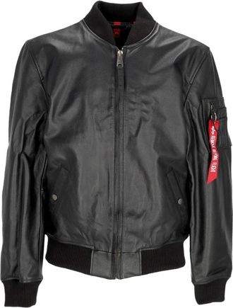 Alpha Industries Zwarte leren bomberjack met rits - Heren - Bomber jackets - Zwart - S - Leer - Jassen