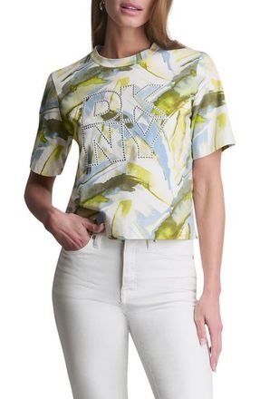 DKNY Studded Logo T-Shirt in March Watercolor at Nordstrom, Size X-Small