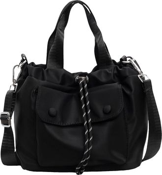 Generic Cymwer Drawstring Bucket Bag Oxford Cloth Underarm Handbag for Female Lady (Black)