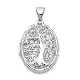 Diamond2Deal 14k White Gold 21x16mm Oval Tree Locket Pendant