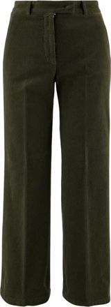Ql2 Quelledue Teodora Stretch Cotton Velvet Broek - Dames - Wijde Broeken - Groen - M - Katoen - Broeken
