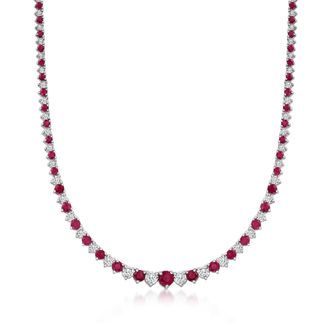 Ross-Simons Ruby and Diamond Tennis Necklace in Sterling Silver