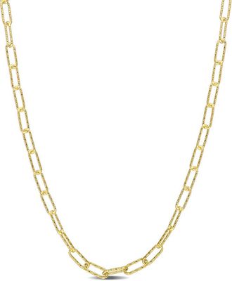 Amour Fancy Paperclip Chain Necklace In Yellow Plated Sterling Silver, 16 In
