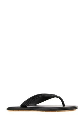 Bottega Veneta Womens Black Rubber Sampieri Thong Slippers Flat Shoes