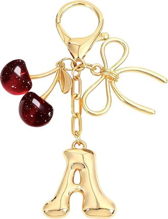 Generic Initial A Keychain with Bow and Cherry - Gold Letter Bag Charms for Women, Cute Purse Handbag Accessories Gifts for Women Mum Wife (Letter-A)