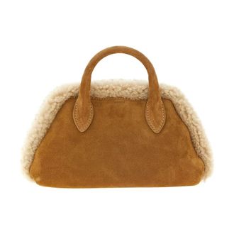 Coperni Shearling Trim Suede Top Handle Bag - Dames - Tassen - Beige - Maat: ONE Size Su&egrave;de
