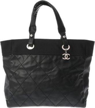 Chanel Black Canvas Leather Tote Bag (Pre-Owned)