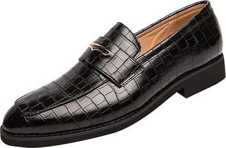 Generic Wedding Formal Shoes for Men Without Lacing Slip On Loafers Pointed Toe Leather Shoe Block Heel Non Slip Fashion Low Top Shoewear for Indoor Outdoor A