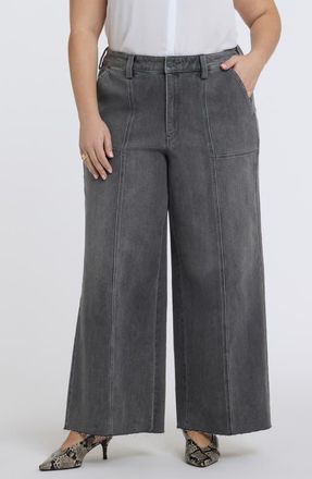 NYDJ Simone Seamed Raw Hem High Waist Wide Leg Jeans in Dusty Ash at Nordstrom, Size 22W