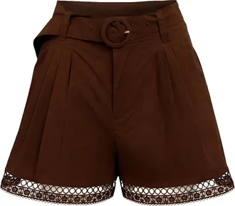 Twin-Set High-Waisted Shorts with Pleated Detailing and Lace Trim