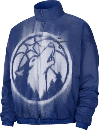 Nike Mens Minnesota Timberwolves Standard Issue Basketball Woven Jacket in Blue | II6086-495