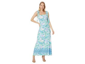 Lilly Pulitzer Kailua Smocked Maxi Dress Womens Dress Resort White Just A Pinch Engineered Knit Dress : MD, Rayon/Spandex