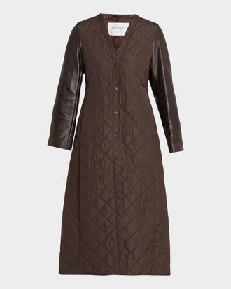 Max Mara Quilted Leather-Sleeve Coat